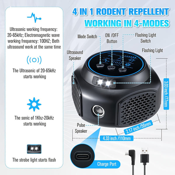 Soundwave Indoor Mouse Repeller with LED Light